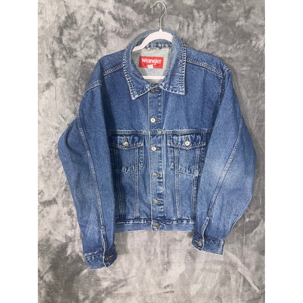 Wrangler Hero Mens Blue Denim Trucker Jacket Medium Wash Size XL Vintage Style